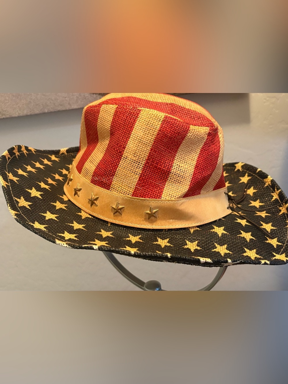 GOLD COAST Sunwear American Flag Cowboy Hat USA Stars Stripes Western Straw OS